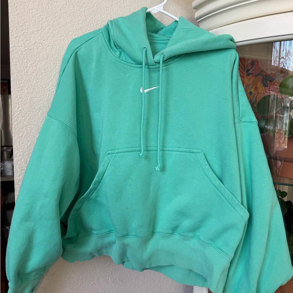 Nike Women's Teal Hoodie Sweater- oversized, cropped